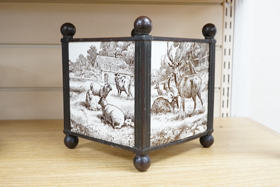 William Wise for Mintons, a tiled planter or jardiniere, brass-framed, 21cm high. Condition - good